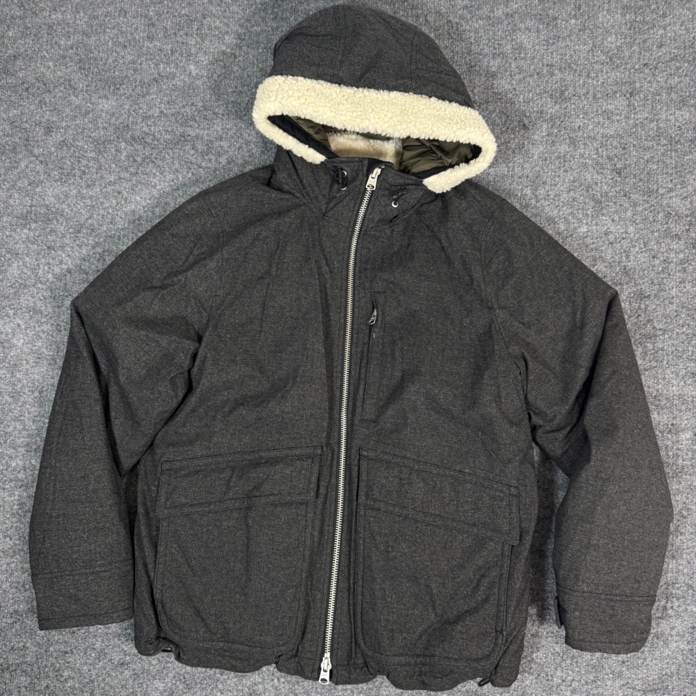 Abercrombie & Fitch Down Parka Sherpa Hood Mens Size M Grey Winter Jacket EUC